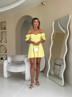 Жіноча сукня міні з мусліну колір жовтий р.44 459511