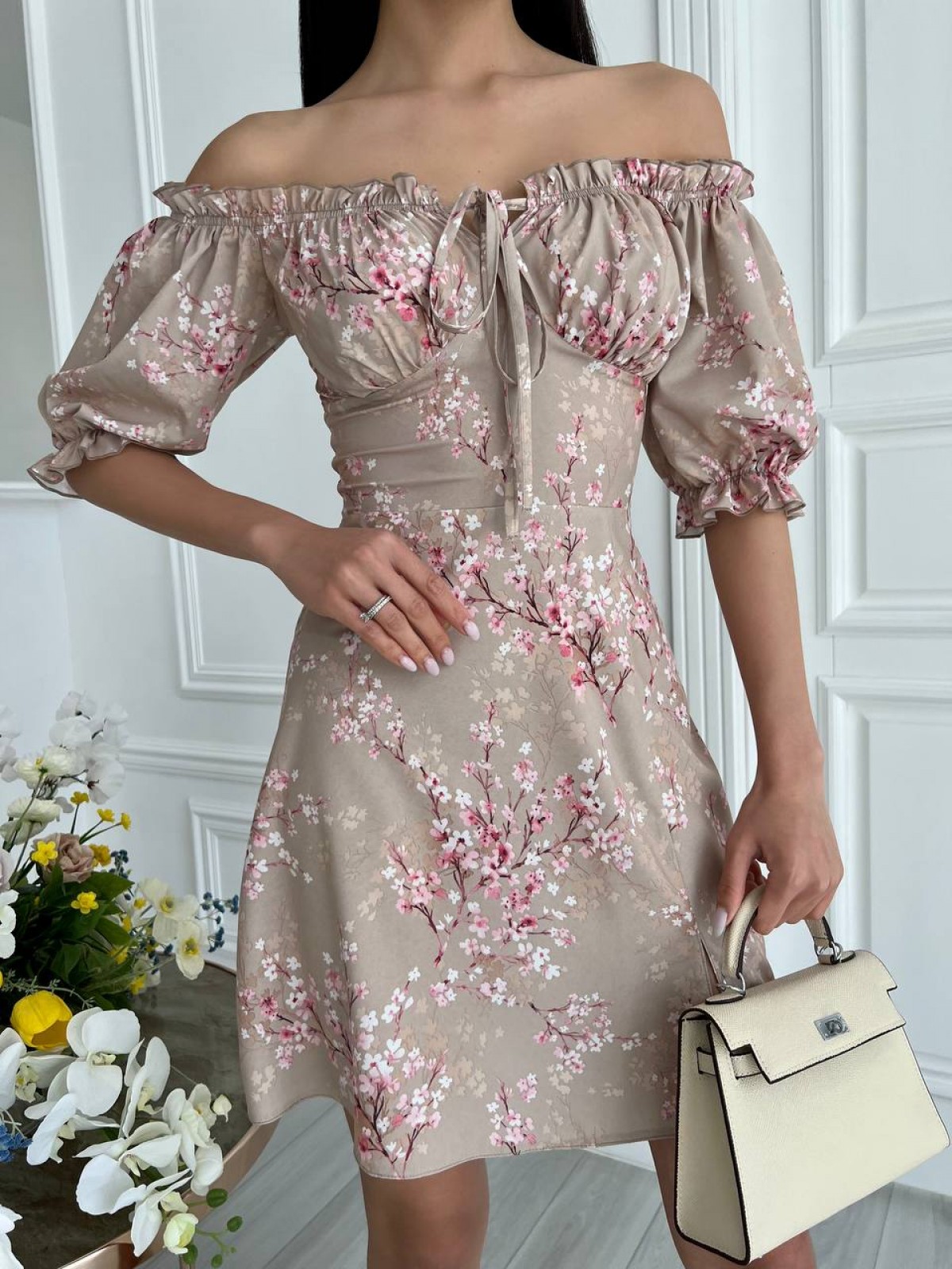 Жіноча літня сукня колір бежевий р.42 437185