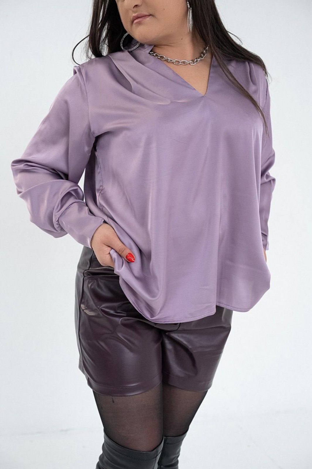 Жіноча сорочка із шовку армані колір лаванда р.50/54 446026