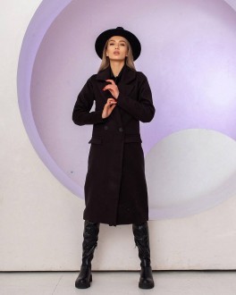 Жіноче пальто з кашеміру колір чорний р.50/52 448933