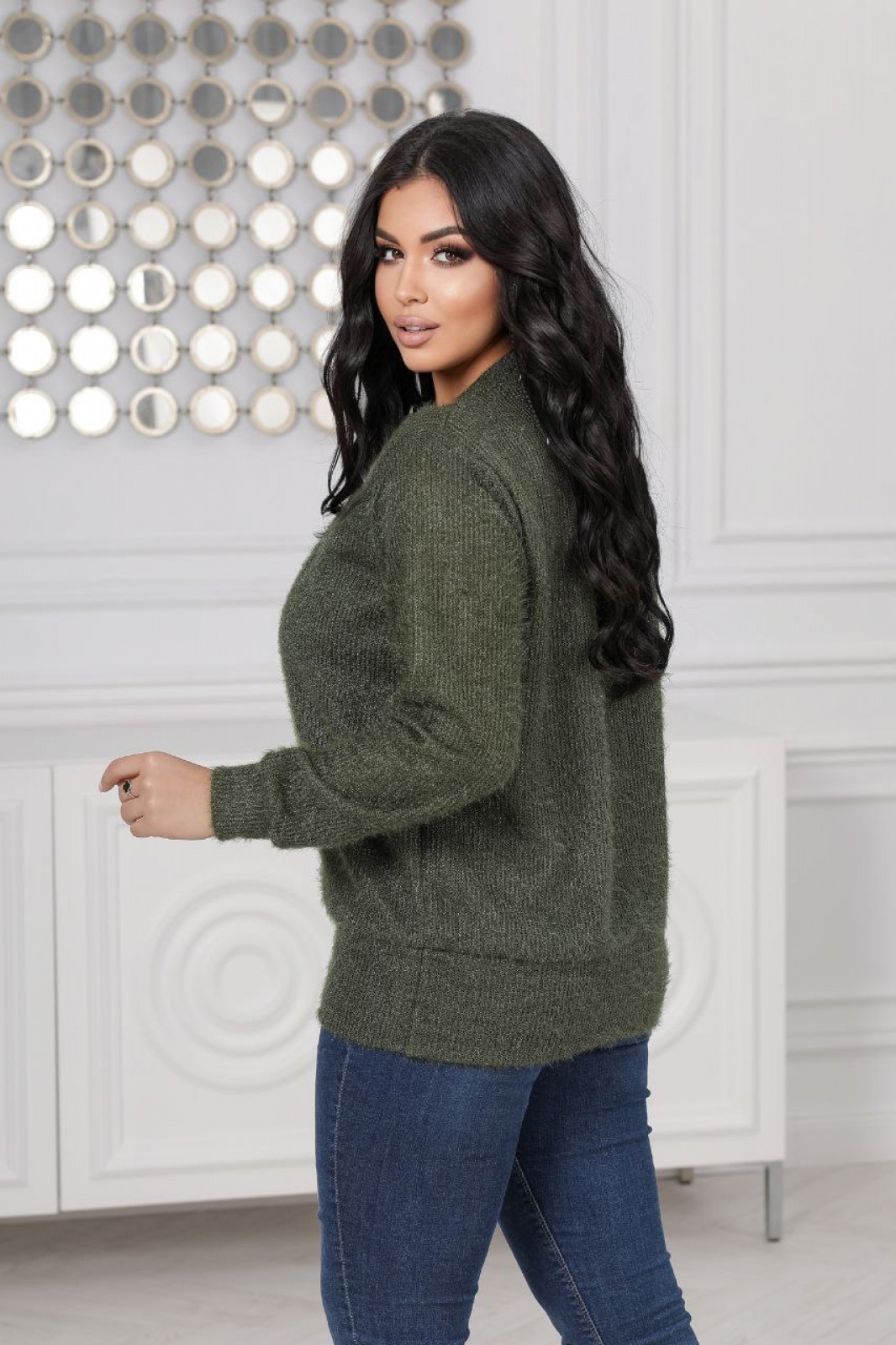 Жіночий светр трикотажний колір хакі р.56/58 445656