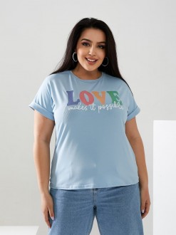 Жіноча футболка LOVE колір блакитний р.48/50 432486