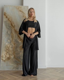 Жіночі піжамні штани в рубчик колір чорний р.S 443775