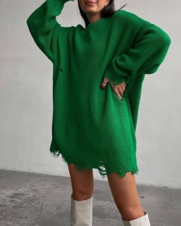 Жіночий светр-туніка колір зелений р.42/46 448910