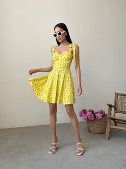Жіноче плаття із зав'язками на плечах колір жовтий р.46 438067