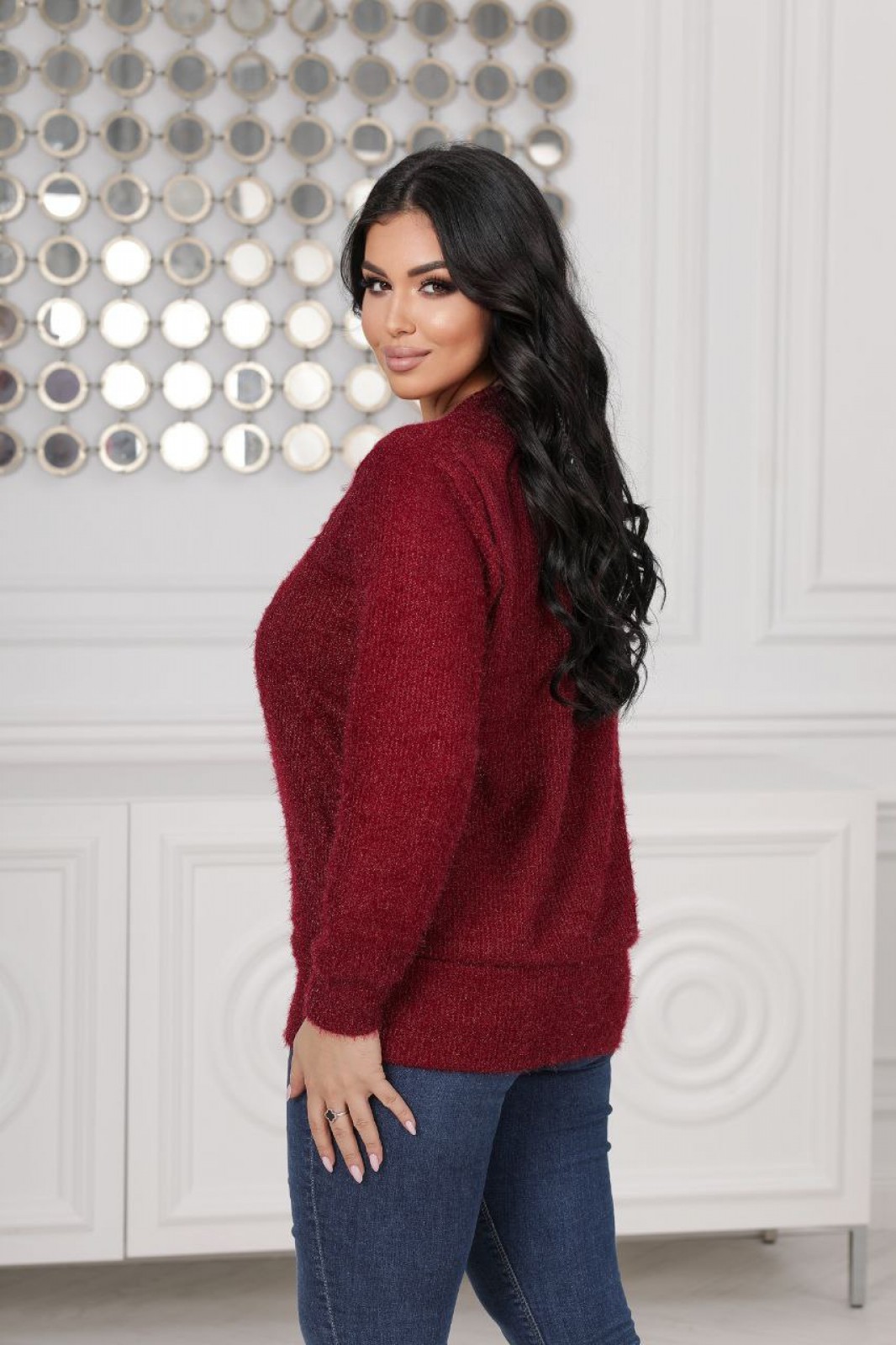 Жіночий светр трикотажний колір бордовий р.56/58 445644