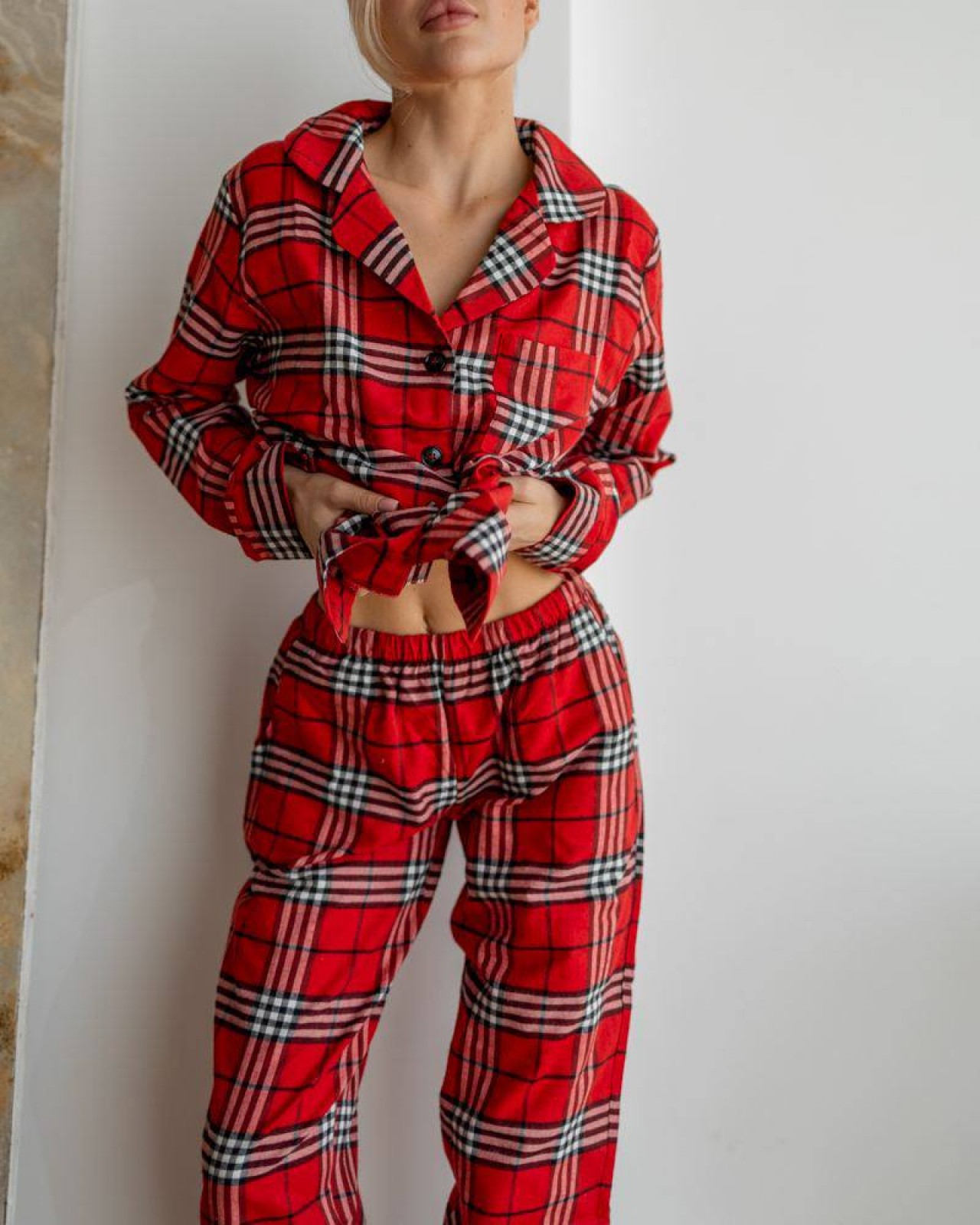 Жіноча піжама байка Liza колір червоно-білий р.L 443835