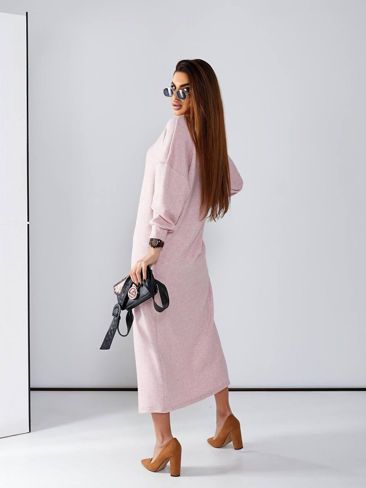 Жіноча сукня вільного крою з ангори колір ніжно-рожевий  р.48/52 449564