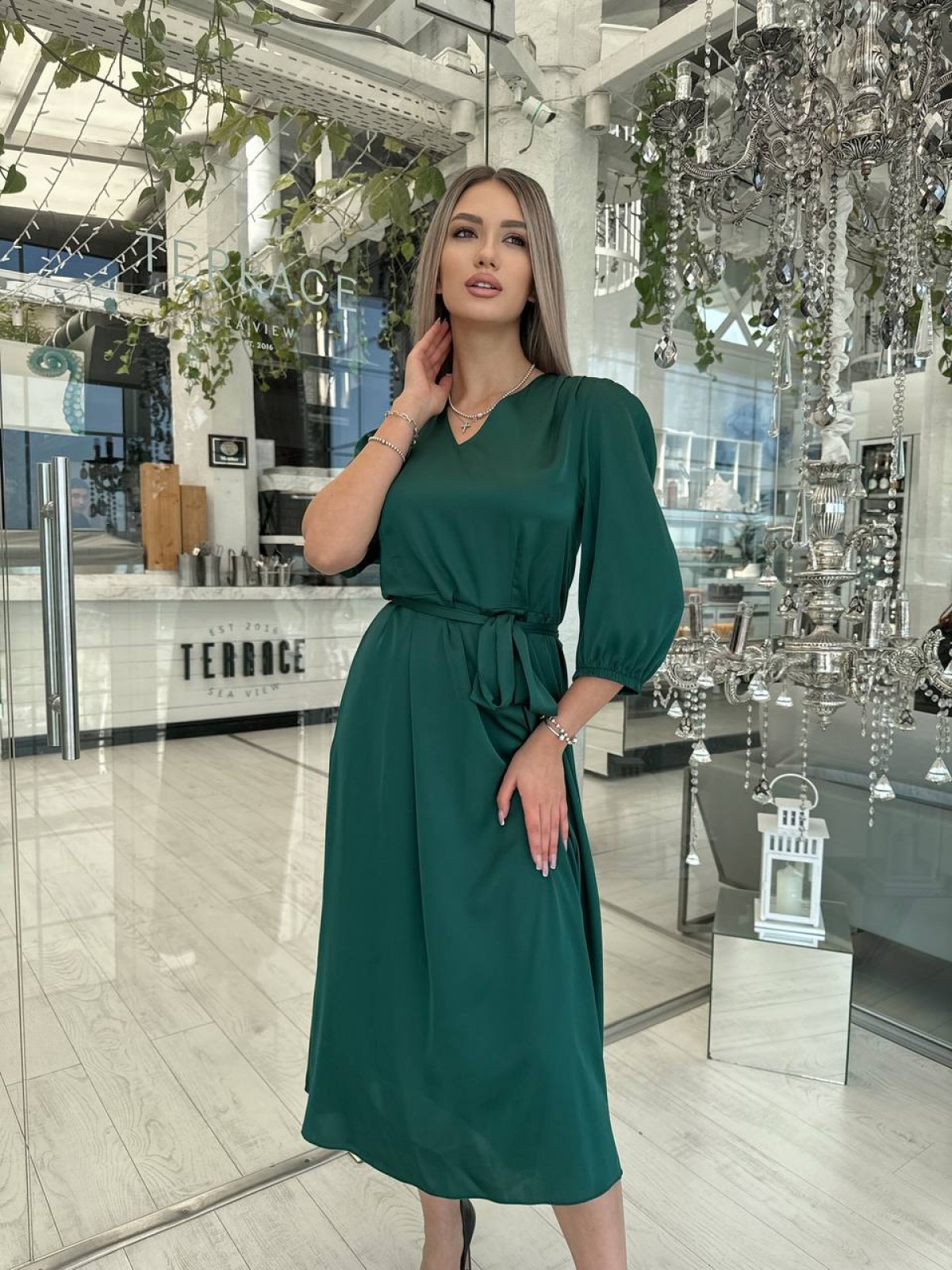 Жіноча сукня вільного крою колір зелений р.42/44 452308