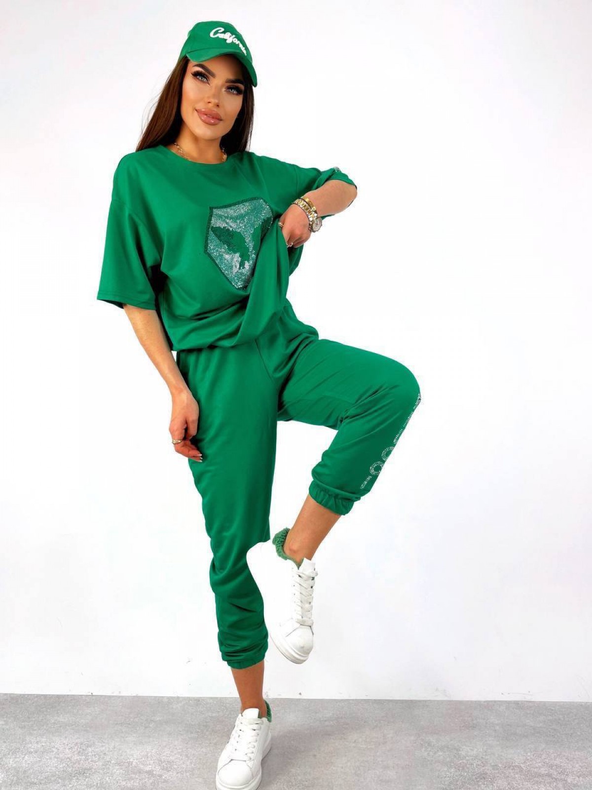 Жіночий спортивний костюм двійка зеленого кольору р.50/52 431537