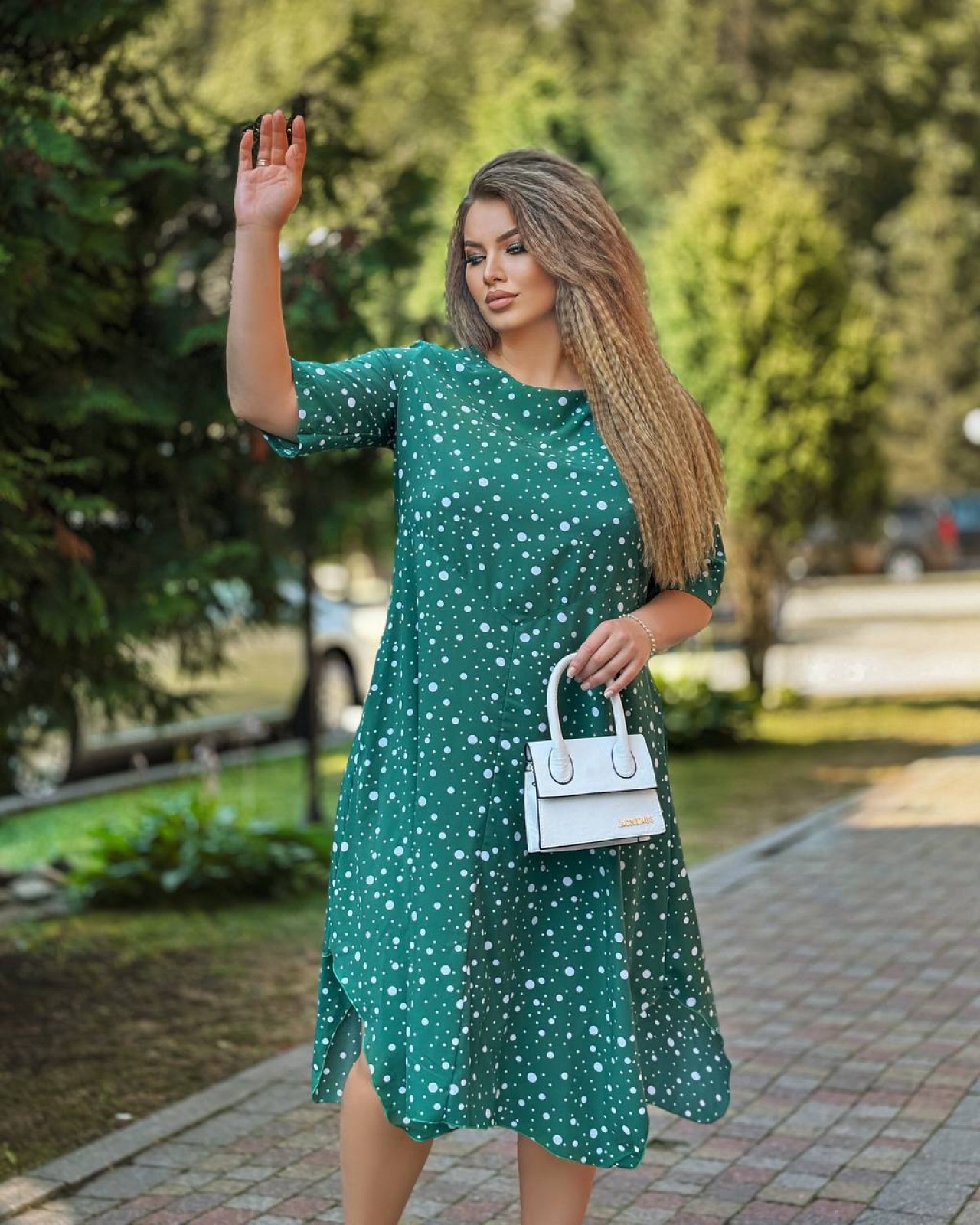 Жіноча сукня вільного крою колір зелений з білим р.54/56 440038