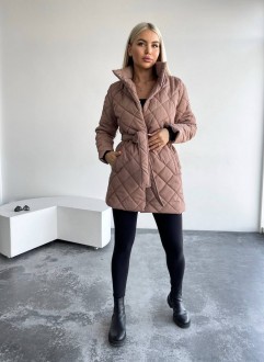 Жіноча тепла куртка з капюшоном колір бежевий р.42/44 452210