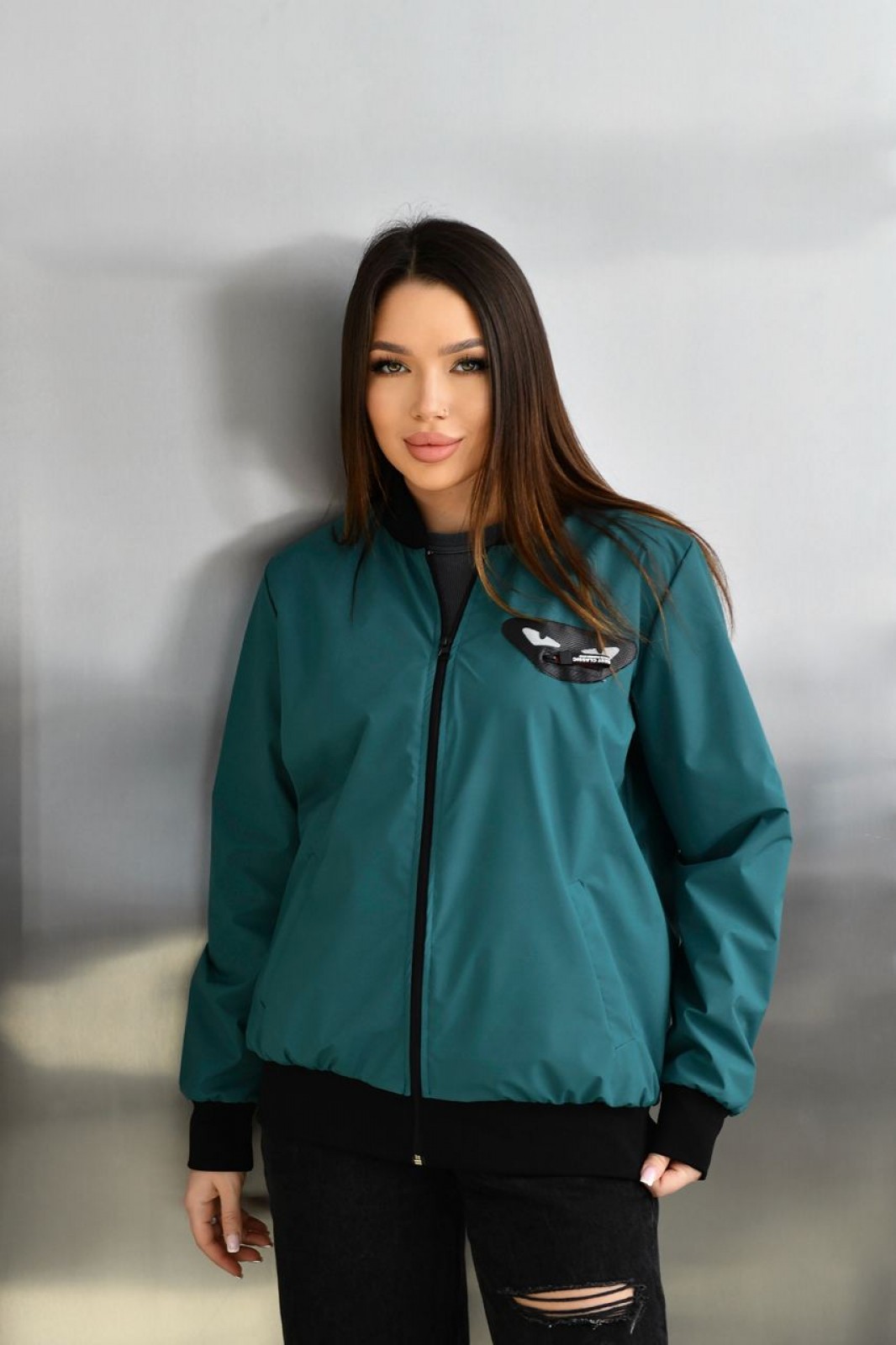Жіноча куртка бомбер колір морська хвиля р.52/54 450811