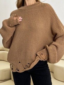 Жіночий светр з дірками кольору кемел р.42/46 407263