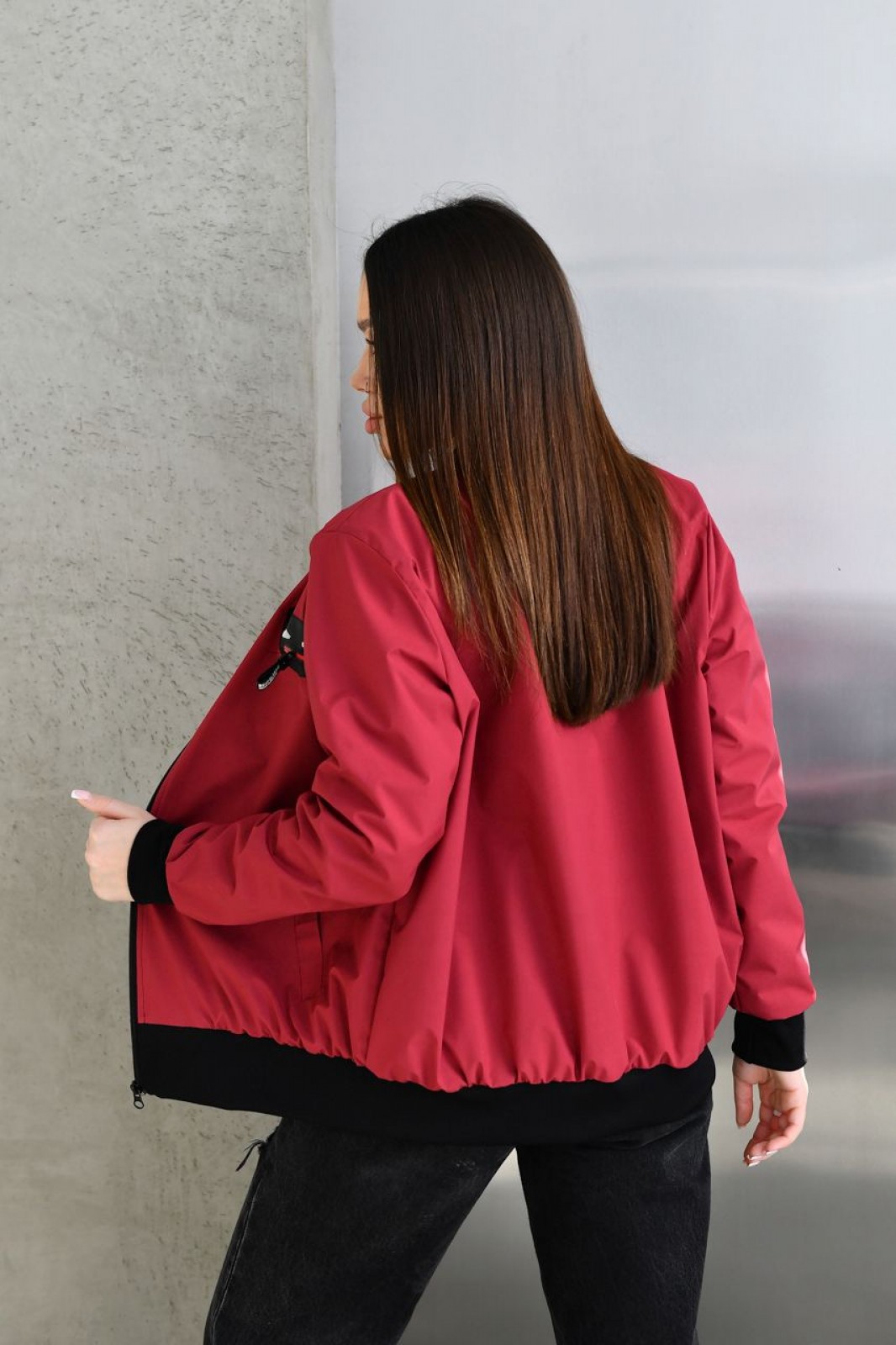 Жіноча куртка бомбер колір бордовий р.56/58 450808