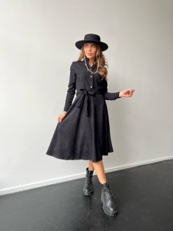 Жіноча сукня із вельвету з поясом колір чорний р.46/48 450332