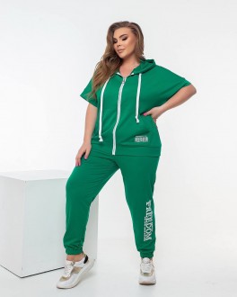 Жіночий спортивний костюм кофта з коротким рукавом та штани зеленого кольору р.56/58 379859