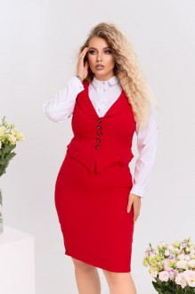 Жіночий костюм із класичною спідницею та жилетом червоного кольору розмір  374361