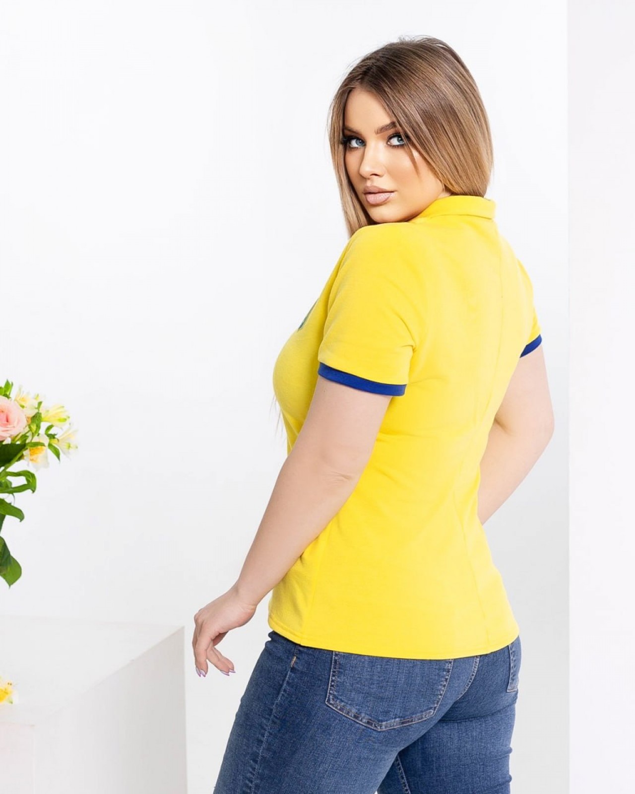 Жіноча футболка поло жовтого кольору р.48/50 407744