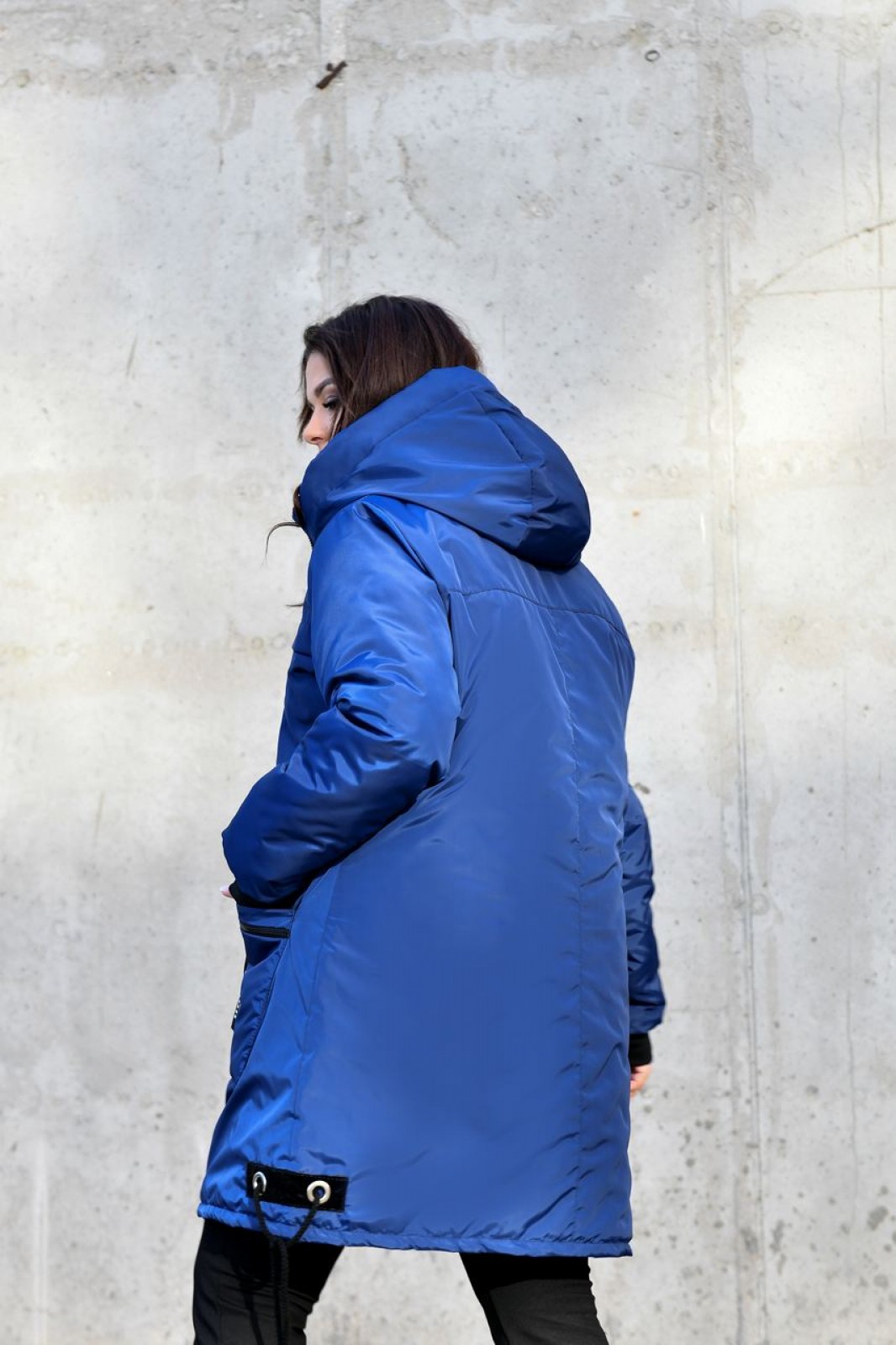 Жіноча куртка-пальто із плащової тканини колір синій р.52/54 445961