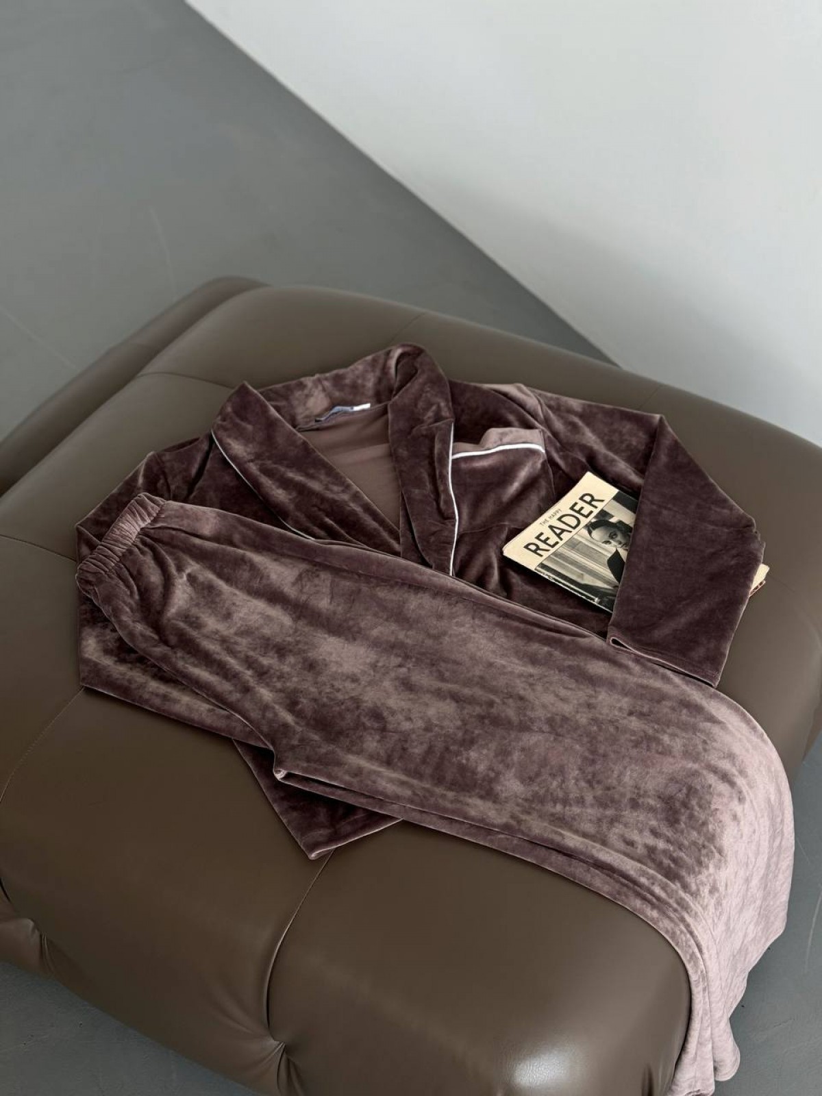 Жіноча піжама двійка плюш велюр колір мокко р.42/44 452518