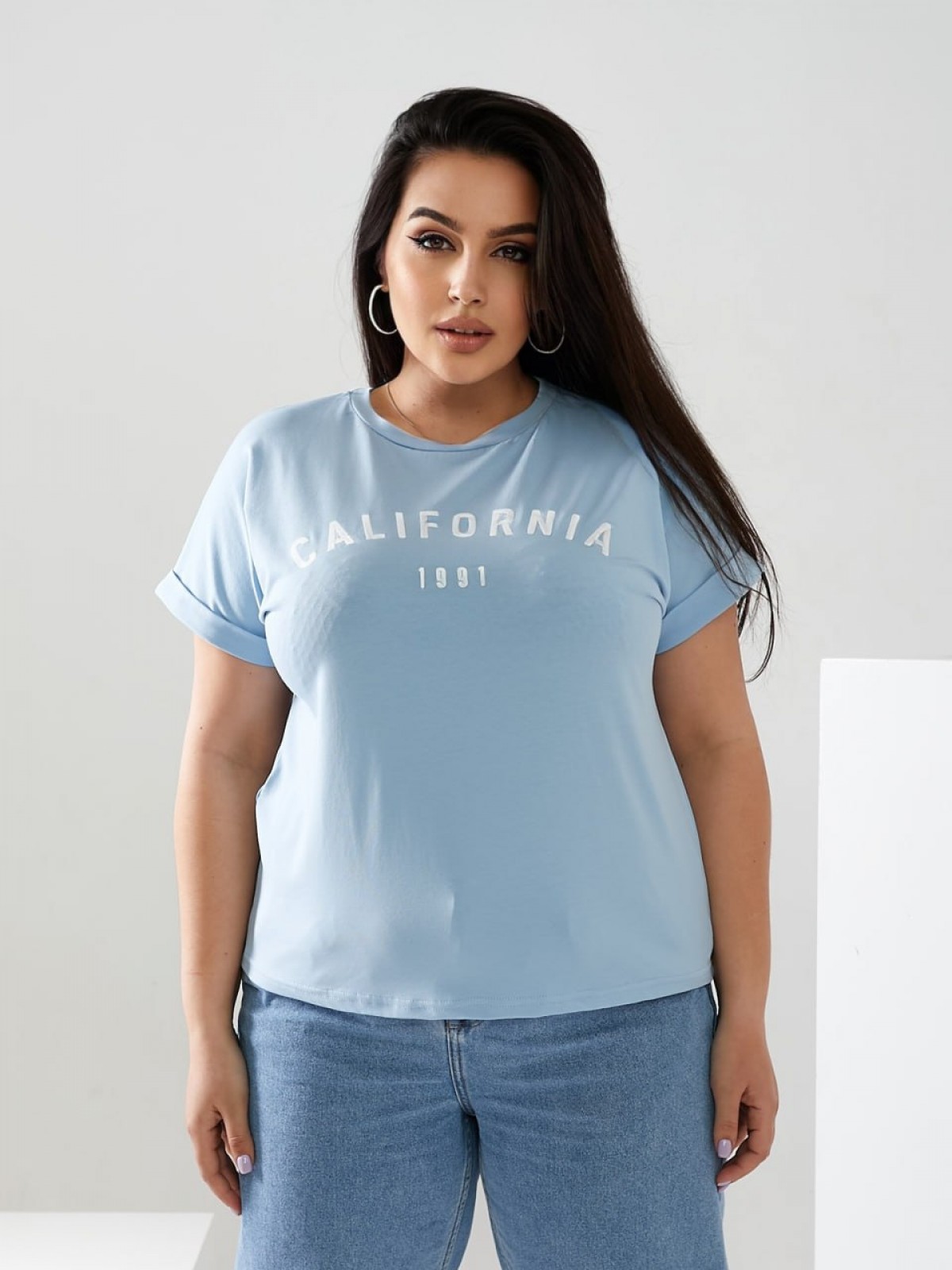 Жіноча футболка California колір блакитний р.52/54 432445