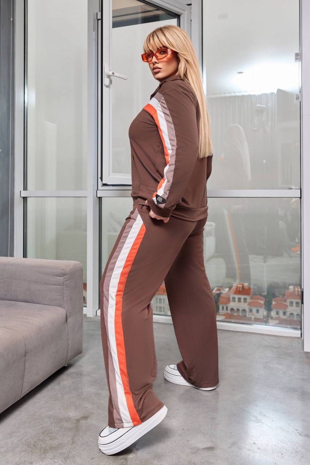 Жіночий спортивний костюм колір шоколад- помаранч р.58/60 453346