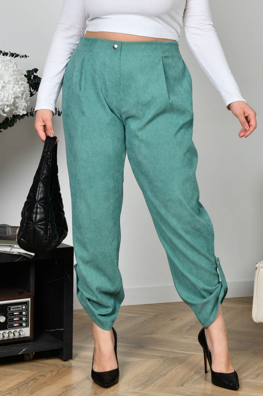 Жіночі брюки із мікровельвету колір ментол р.56/58 453886