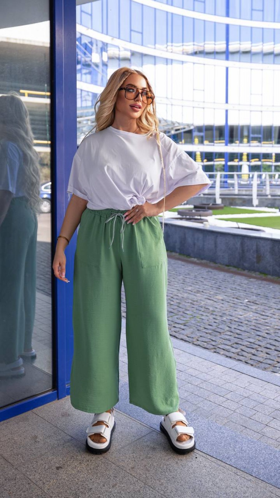 Жіночі штани із креп-жатки колір олива р.52/54 456161