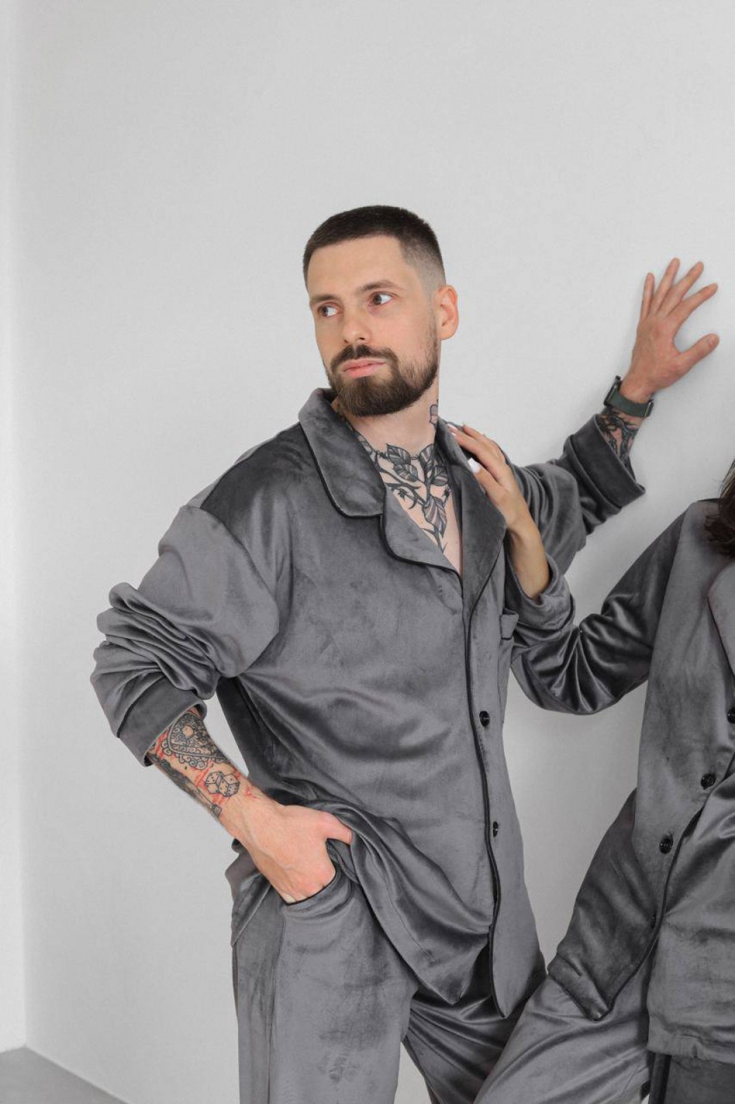 Чоловіча піжама з велюру колір сірий р.XL 449791