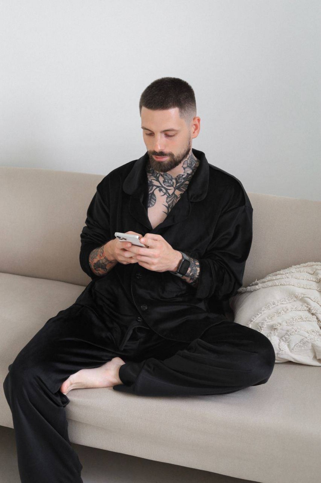Чоловіча піжама з велюру колір чорний р.L 449793