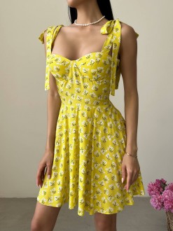 Жіноче плаття із зав'язками на плечах колір жовтий р.46 438067