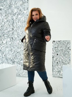 Жіноча стьобана куртка прямого крою з накладними кишенями чорного кольору  р.52/54 385929