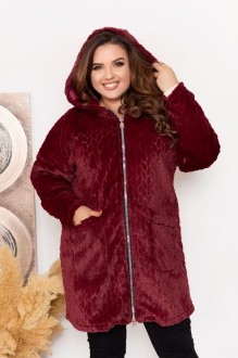 Жіноча подовжена хутряна курточка бордового кольору р.58 375616
