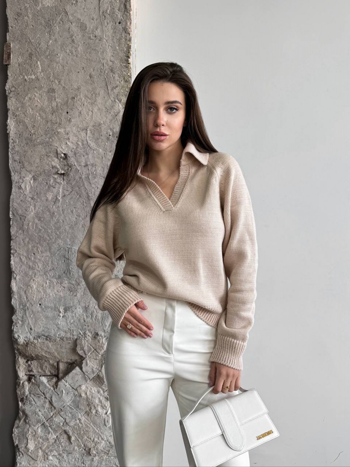Жіночий светр-поло колір світло-бежевий р.42/46 450417