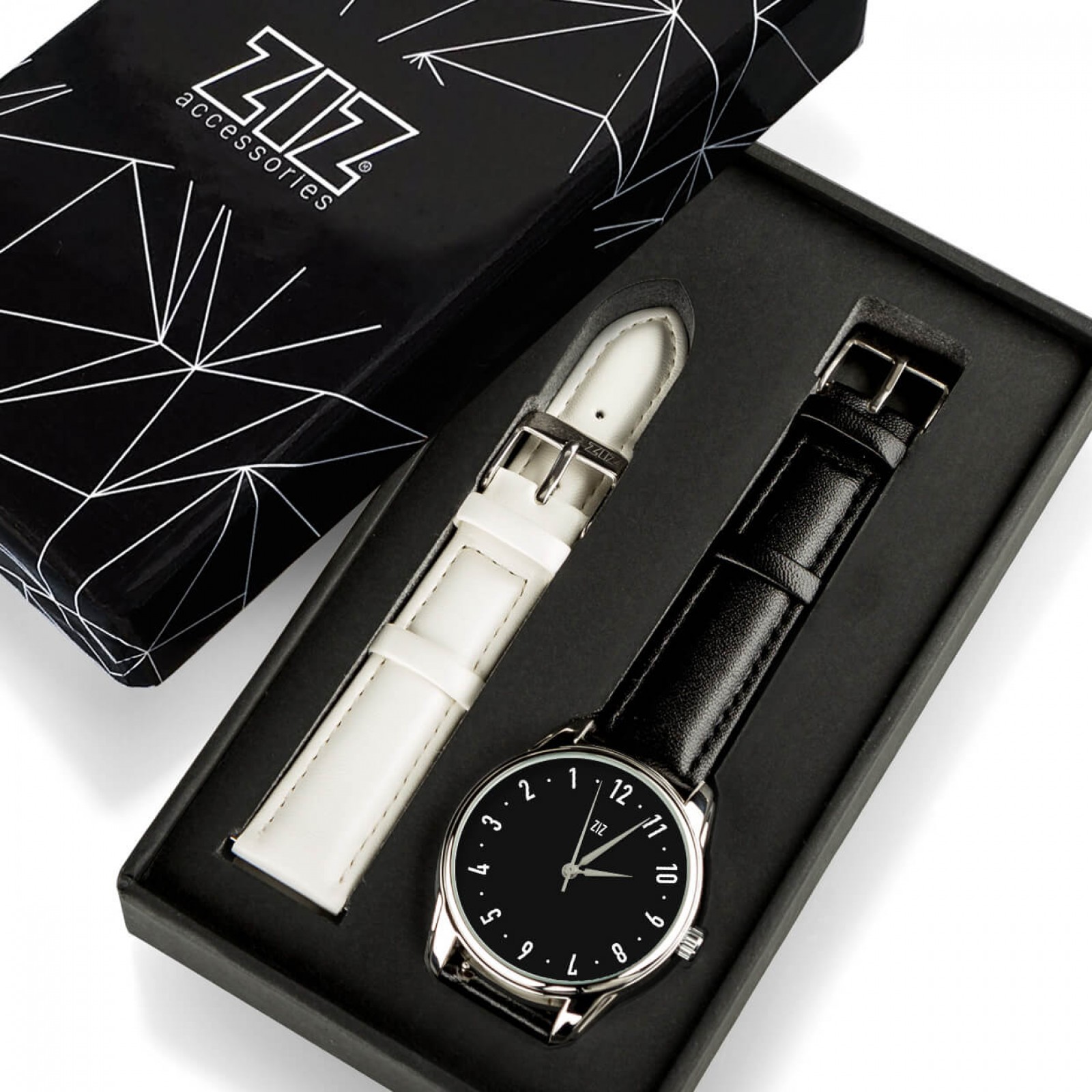 Годинник ZIZ зі зворотним ходом Класика, ремінець насичено-чорний, срібло і додатковий ремінець 142935