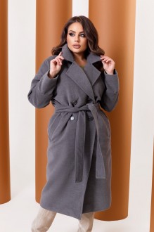 Пальто жіноче з кашеміру на підкладці з поясом сірого кольору р.48/50 376113