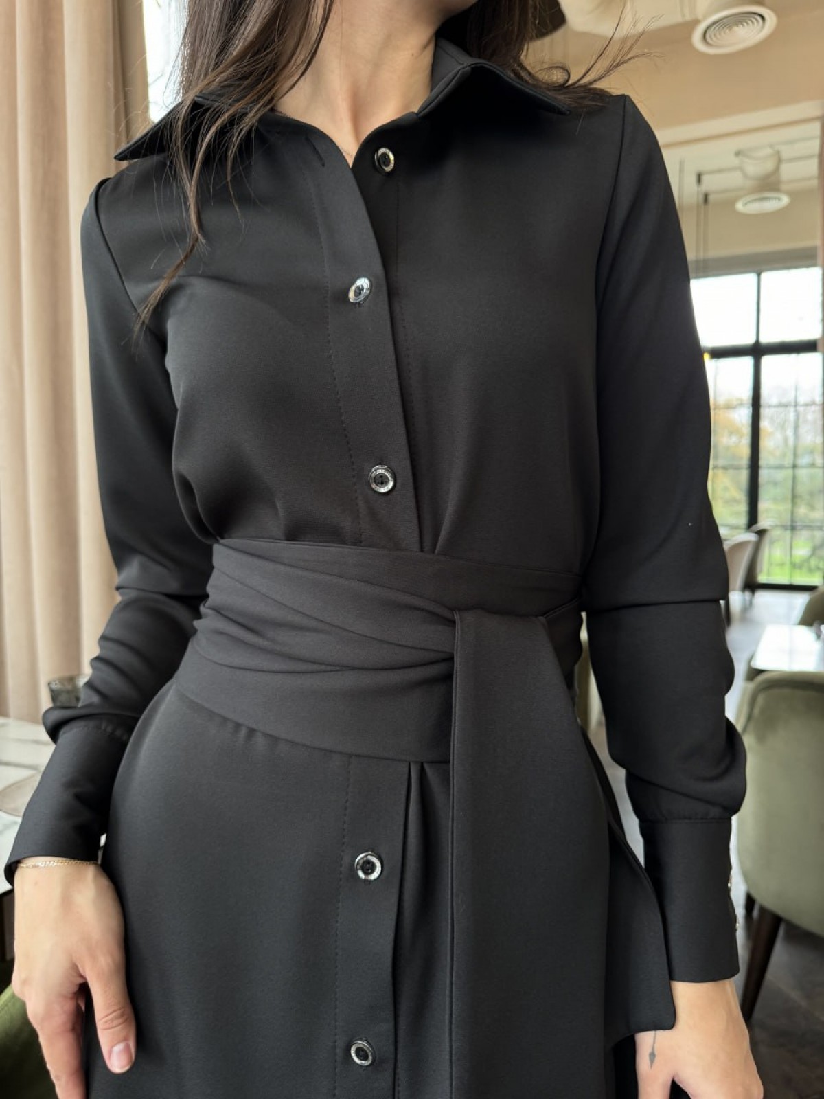 Жіноча сукня з поясом колір чорний р.42/44 454637