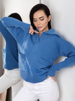 Жіночий светр із двома кишенями блакитного кольору 396898