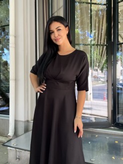 Жіноча сукня міді з креп-костюмки колір чорний р.54 444717
