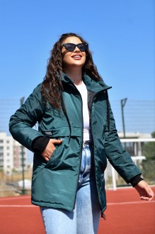 Жіноча демісезонна куртка з плащової тканини колір морська хвиля р.56/58 442767