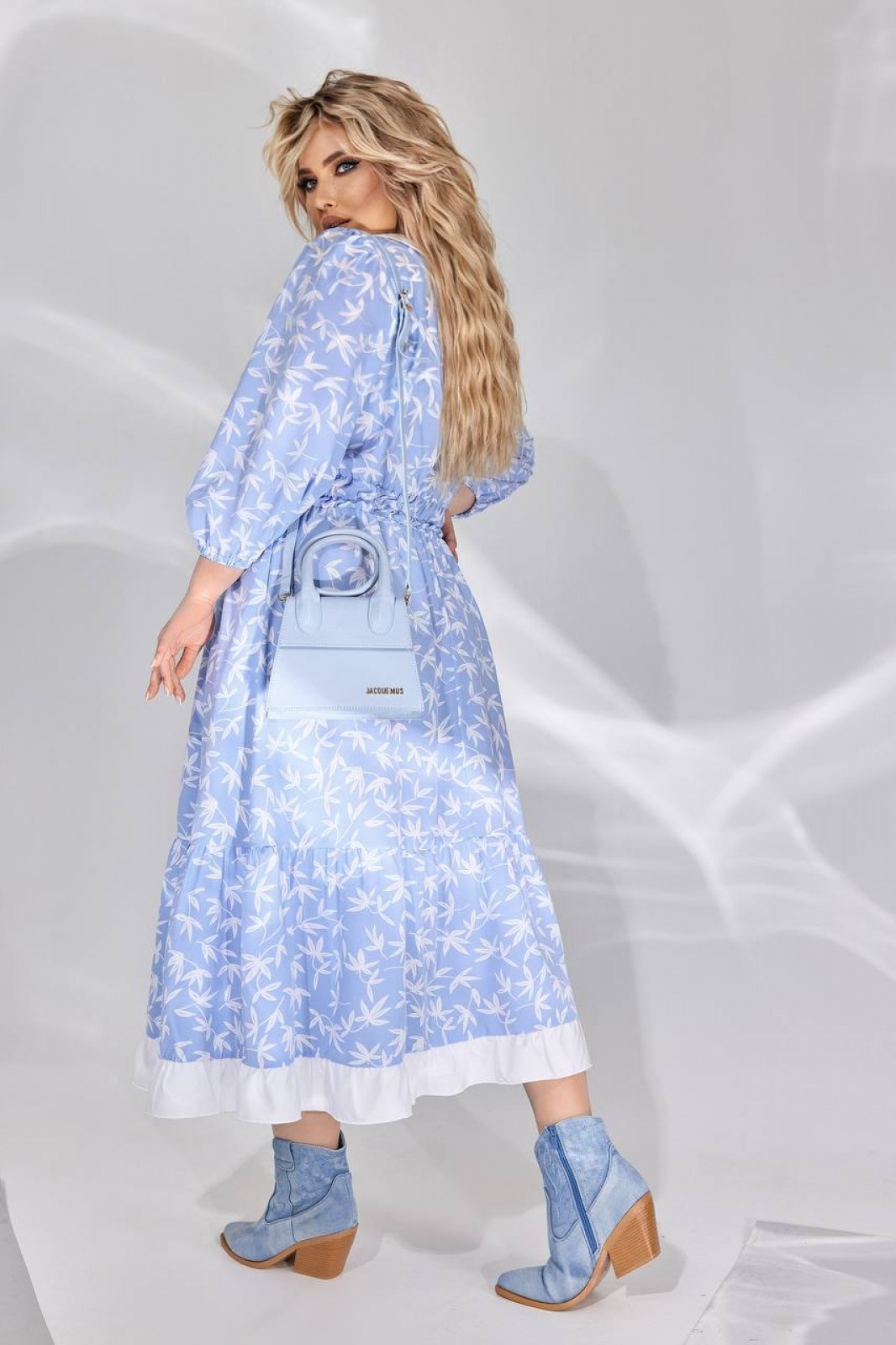 Жіноча вільна сукня із софту колір блакитний р.58/60 450595