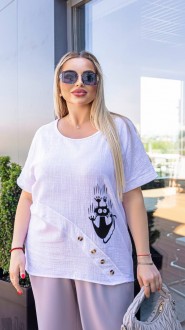 Жіноча блуза з льону колір білий р.50/52 460132