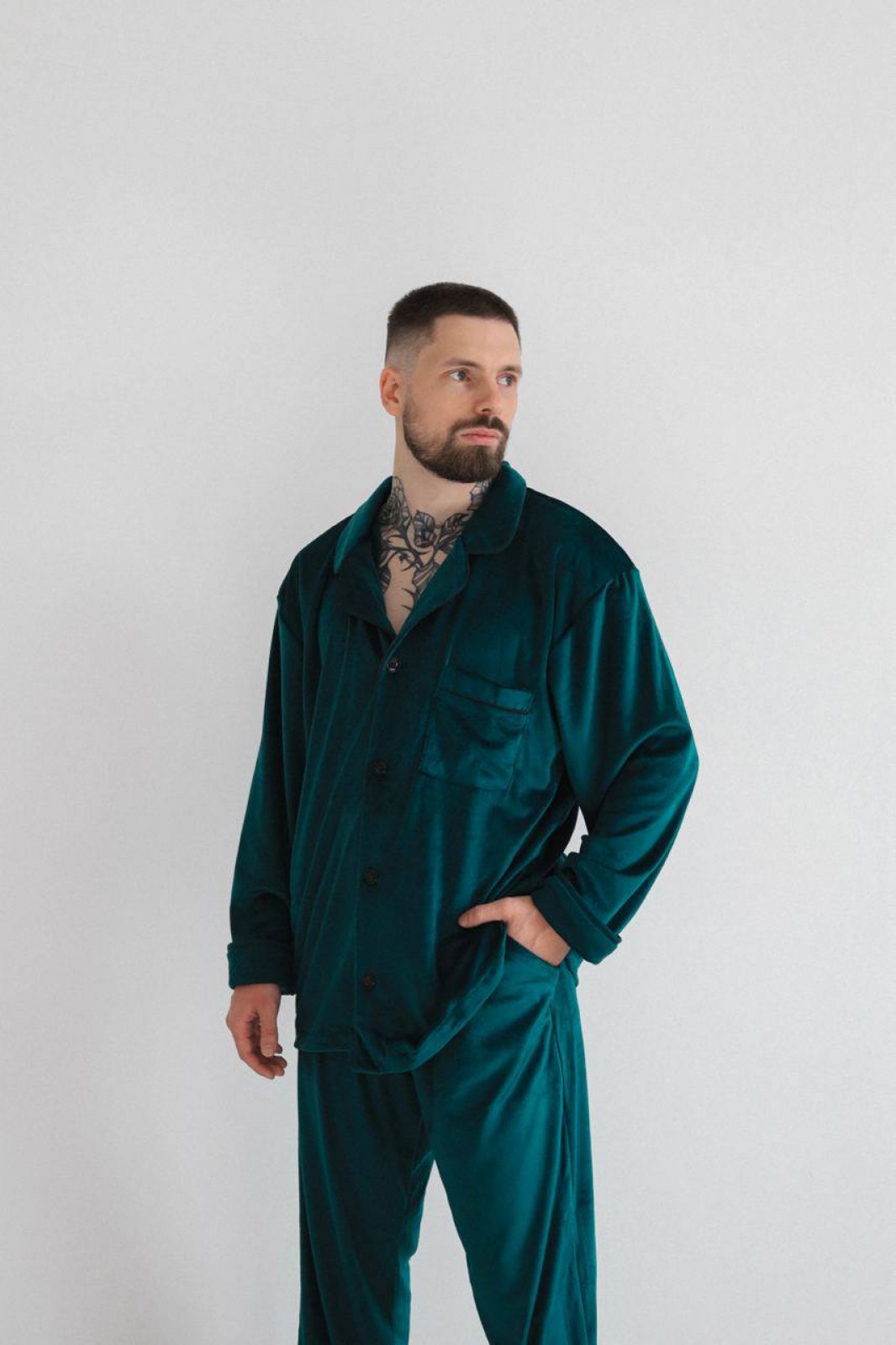 Чоловіча піжама з велюру колір смарагдовий р.XL 449788