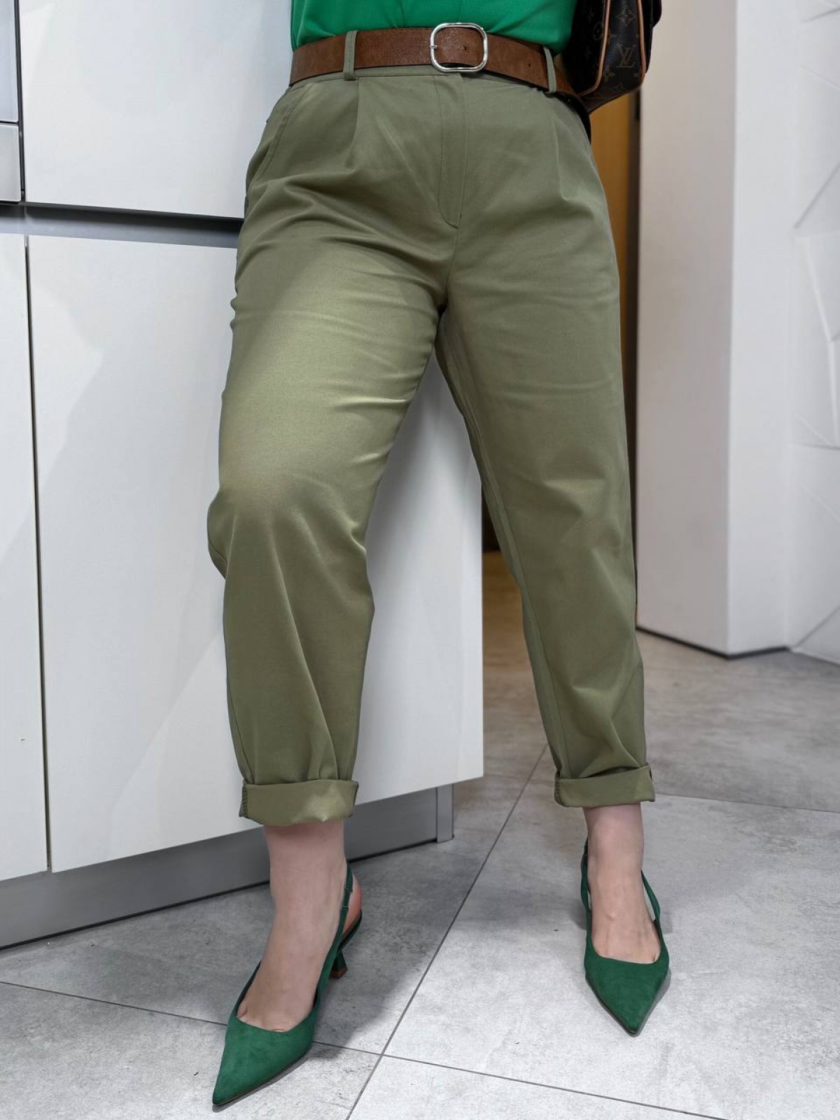 Жіночі джинси baggy колір хакі р.48/50 452966