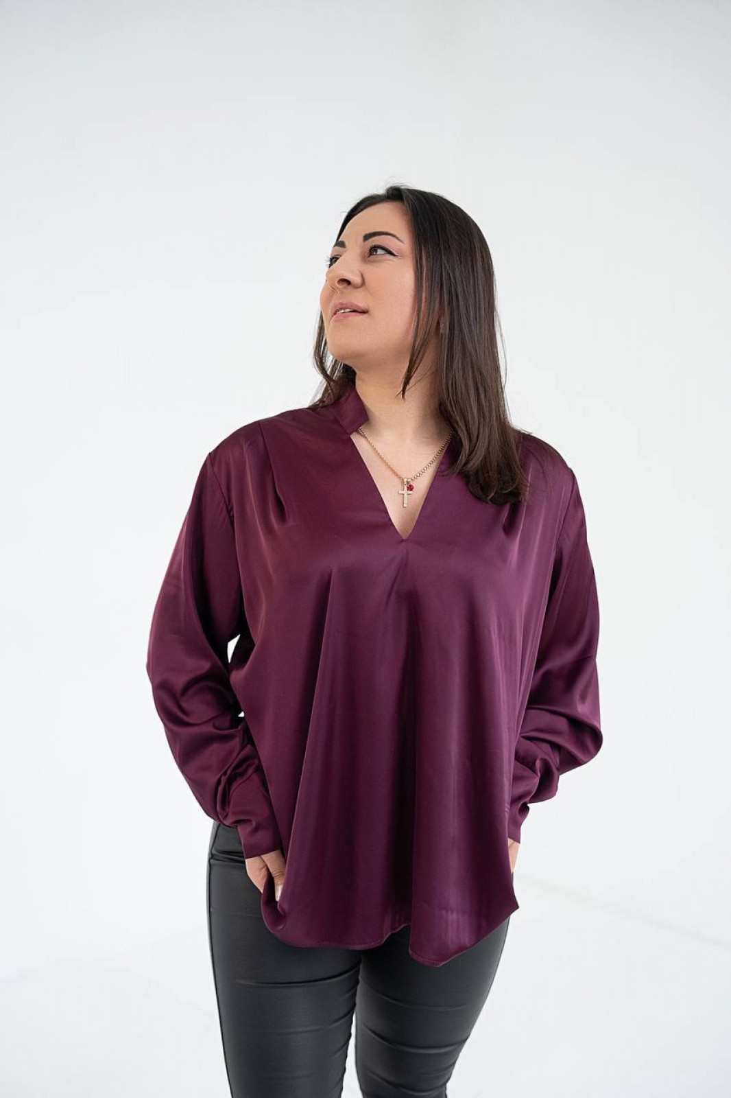 Жіноча сорочка із шовку армані колір бордо р.44/48 445853