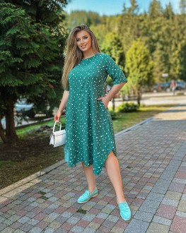 Жіноча сукня вільного крою колір зелений з білим р.54/56 440038