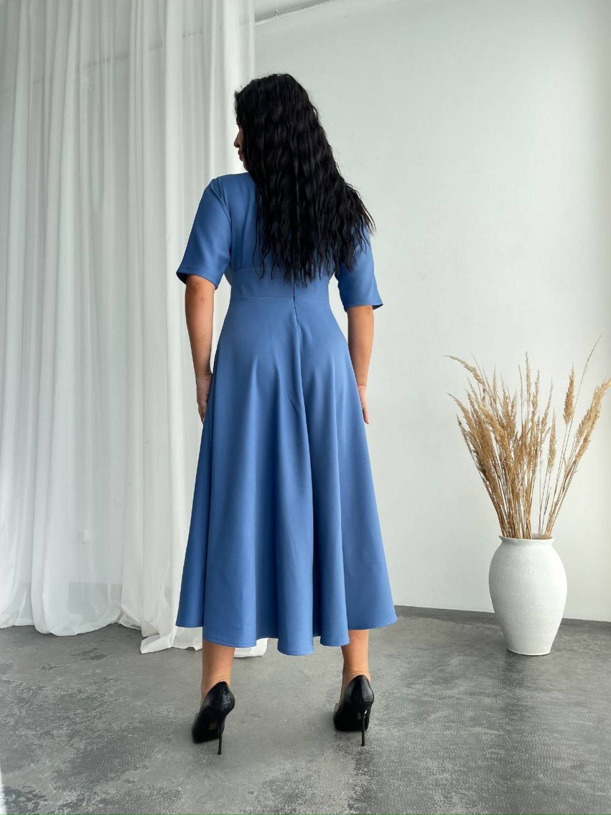 Жіноча сукня міді з креп-костюмки колір джинс р.50 448613