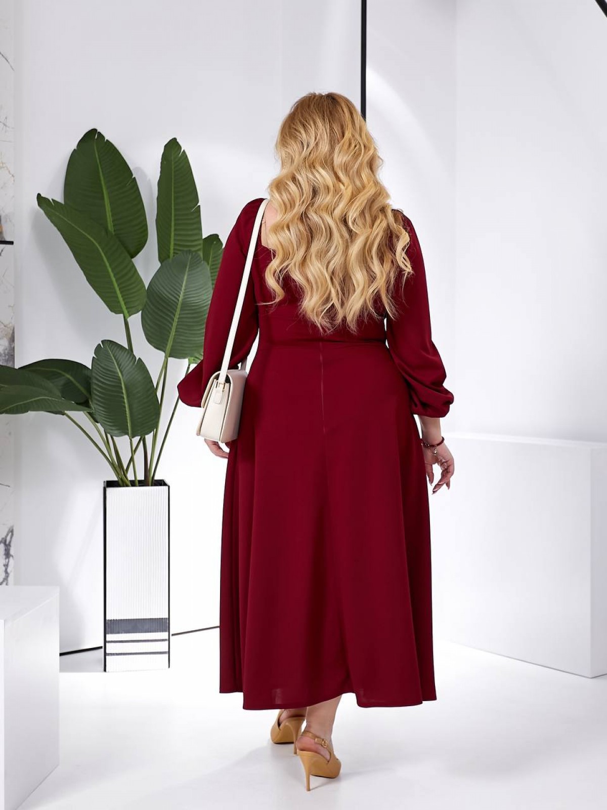 Жіноча сукня міді із креп-дайвінгу колір бордо р.60/62 453750