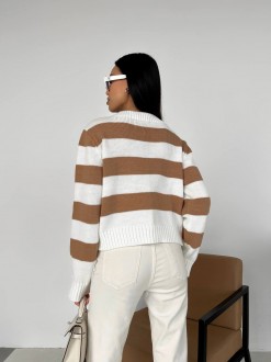 Жіночий светр із V-подібним вирізом колір молочний-кемел р.42/46 432197